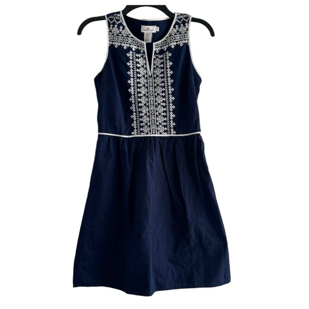 Vineyard Vines Women’s Navy and White Embroidered Lined Cotton Dress Size 2